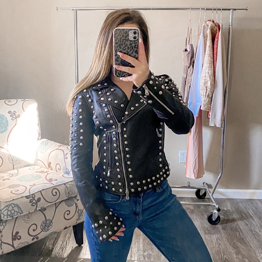 L’AGENCE Studded Leather Jacket Black Size XS